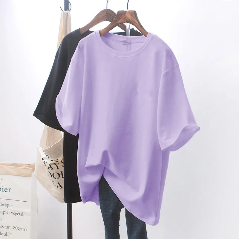 Design Sense Niche Clothes Chic White Loose Short-sleeved T-shirt For Women - Pure Purple