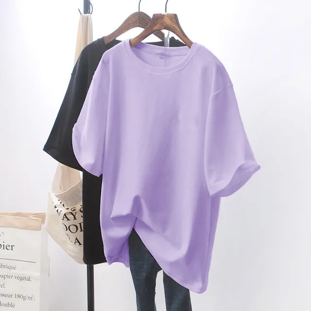 Design Sense Niche Clothes Chic White Loose Short sleeved T shirt For Women Pure Purple - Shop at LoveMi