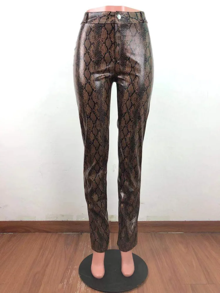 Printed Snake Print Stretch Leather Pants Women'S Wide Leg Pants Picture Color L - Shop at LoveMi