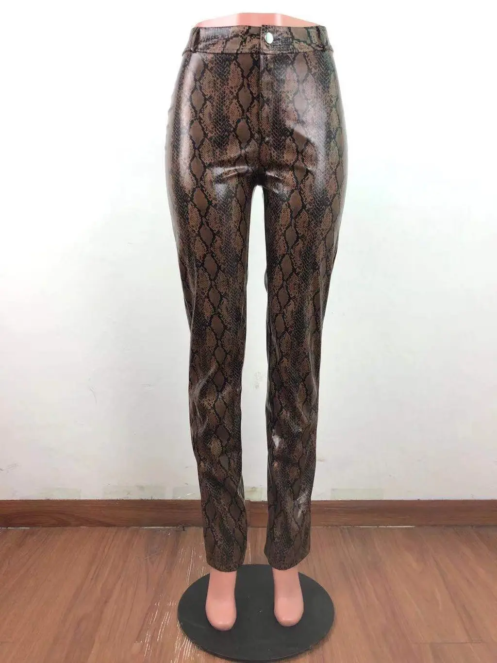 Printed Snake Print Stretch Leather Pants Women'S Wide-Leg Pants