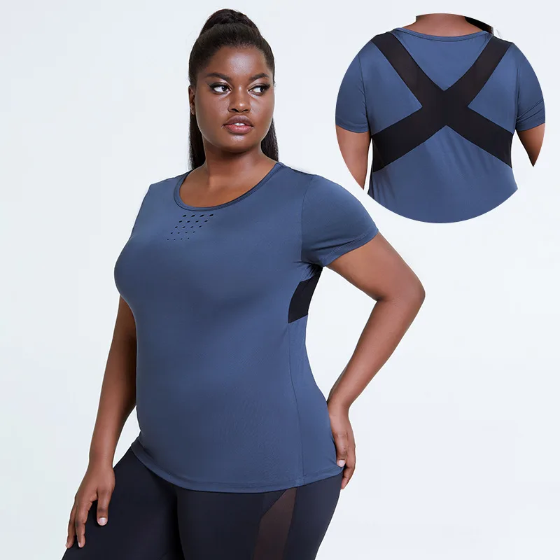 Summer Yoga Clothes Short sleeved Tops Sweat absorbent And Quick drying T shirt Navy - Shop at LoveMi