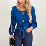 Sexy Blue Women's Hollow Lace Top - Blue