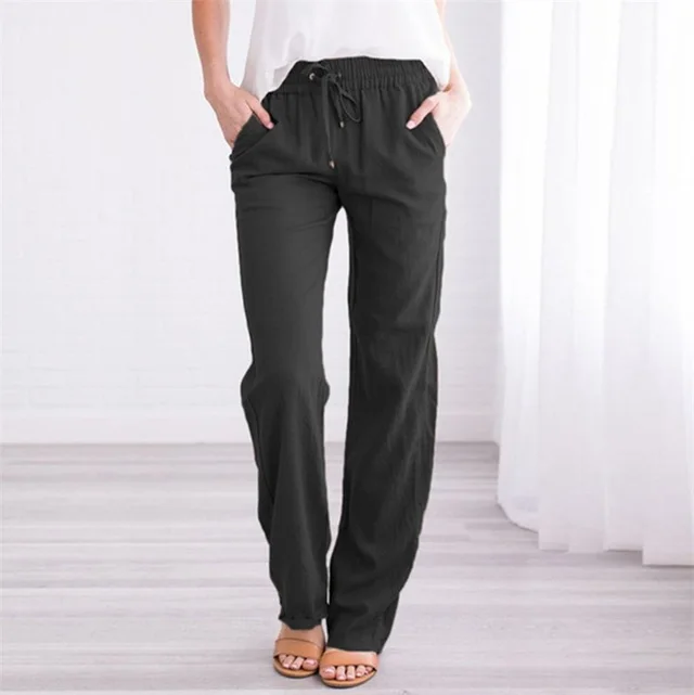 Foreign Trade Solid Color Elastic Waist Casual Trousers Women Black - Shop at LoveMi