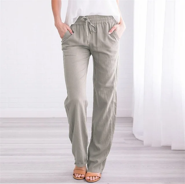 Foreign Trade Solid Color Elastic Waist Casual Trousers Women Grey - Shop at LoveMi