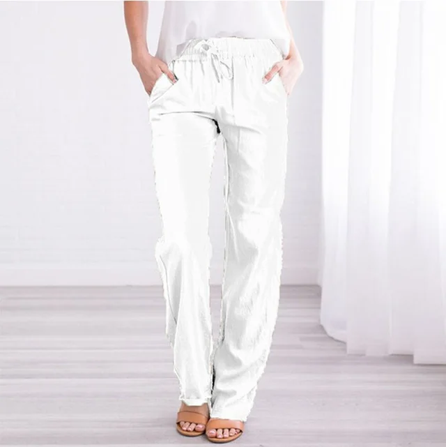 Foreign Trade Solid Color Elastic Waist Casual Trousers Women White - Shop at LoveMi