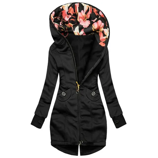 Mid length Solid Color All match Zip Cardigan Hooded Sweater Black - Shop at LoveMi