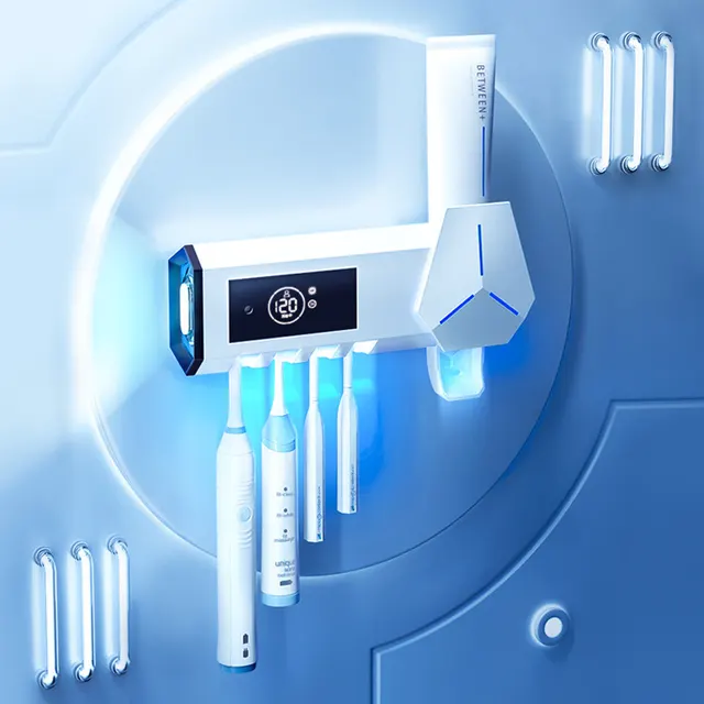 Smart Toothbrush Sterilizer Ultraviolet Perforation Free Bathroom Electric Sterilization Wall mounted Shelf Storage Suction Wall White - Shop at LoveMi