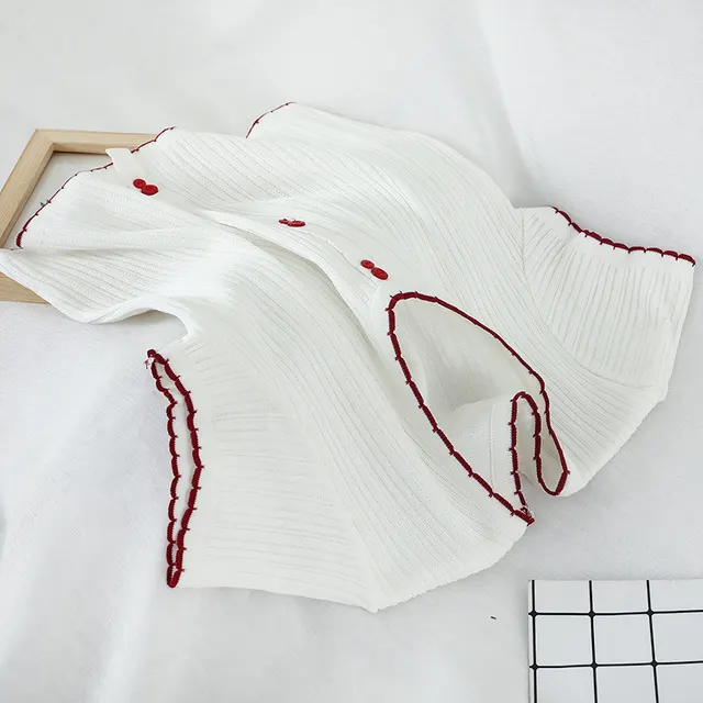 Round Neck Top Short Knit Sweater Women's Thin Short Sleeve T shirt Shirt White - Shop at LoveMi