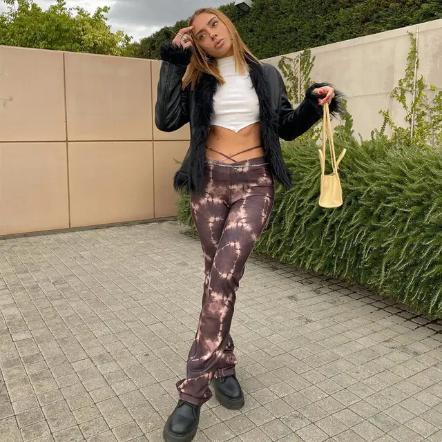 Explosive New Camouflage Print Lace up Slim Casual Pants Purple - Shop at LoveMi