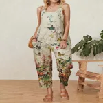 Summer New Style Butterfly Print Suspenders Ladies Casual Pants Loose Large Size Women's Jumpsuit - Khaki