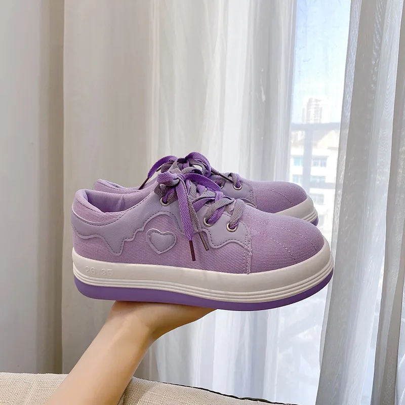 College Style Cute Niche Big Head Canvas Sneakers Women Trend Purple - Shop at LoveMi