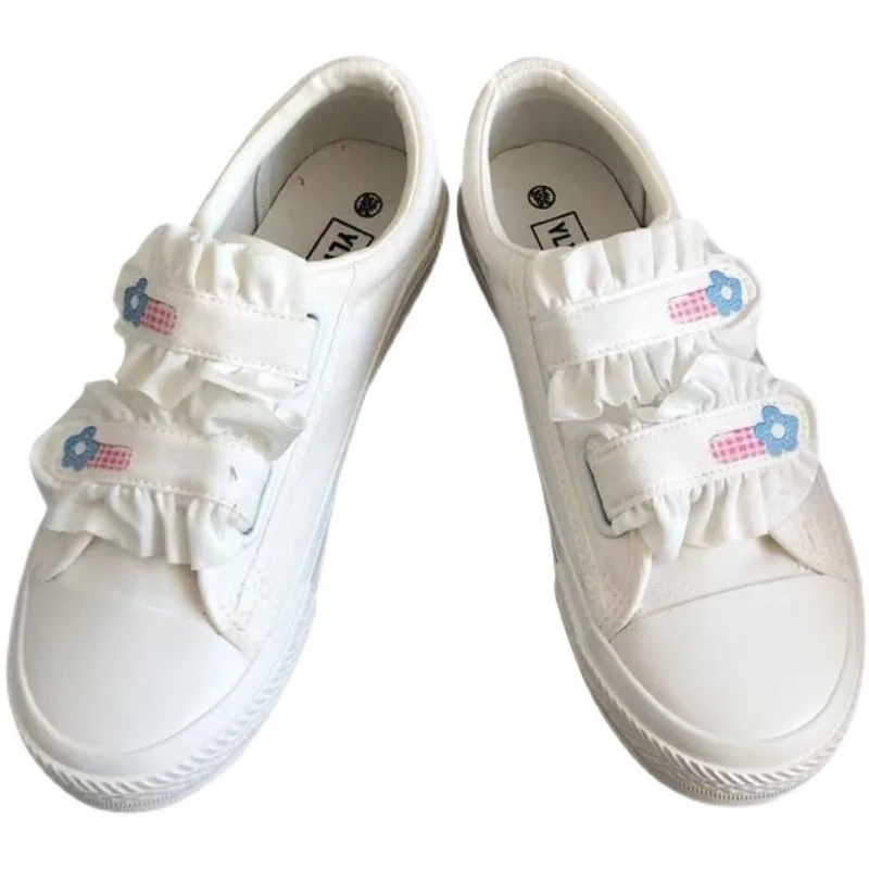 Japanese Velcro Sneakers Women Net Red White Shoes Canvas Shoes Red - Shop at LoveMi