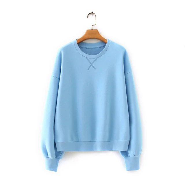 Spring And Autumn Loose Round Neck X shaped Embroidered Pullover Sweater Women Blue - Shop at LoveMi