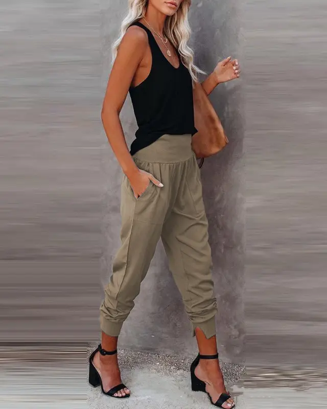 Women's High Waist Daily Casual Pants Khaki - Shop at LoveMi