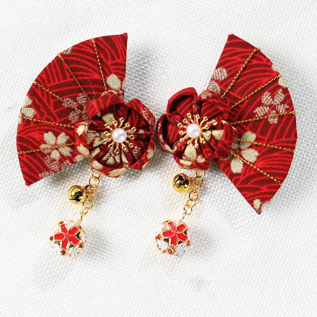 Cute Japanese Cherry Blossom Hairpin With Bells 2Burgundy Cherry Blossom - Shop at LoveMi