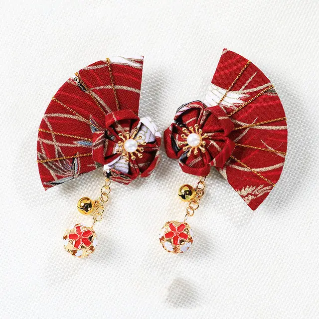 Cute Japanese Cherry Blossom Hairpin With Bells 2Charm Burgundy - Shop at LoveMi
