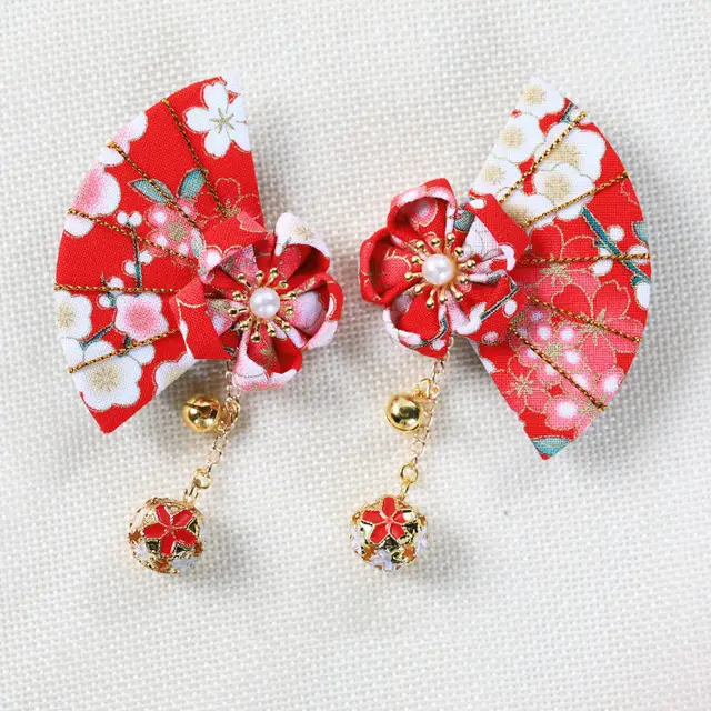 Cute Japanese Cherry Blossom Hairpin With Bells 2Red Plum Blossom - Shop at LoveMi