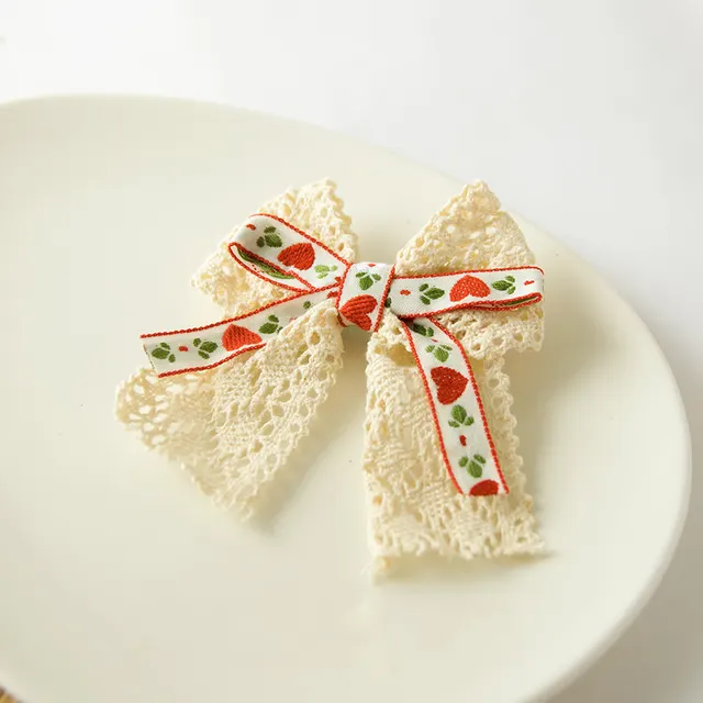 Strawberry Lace Hairpin Soft Girl Lolita Headdress Lace Bow Hairpin - Shop at LoveMi