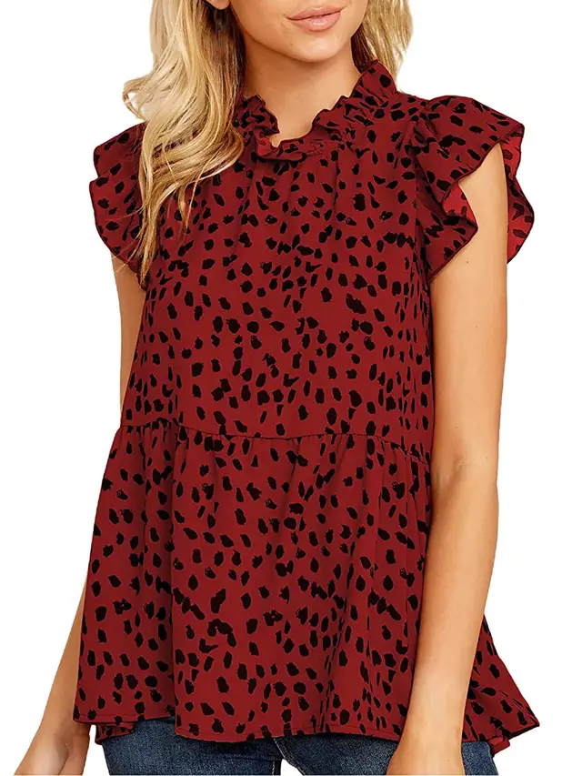Loose And Thin Short sleeved Blouse With Ruffles Red - Shop at LoveMi