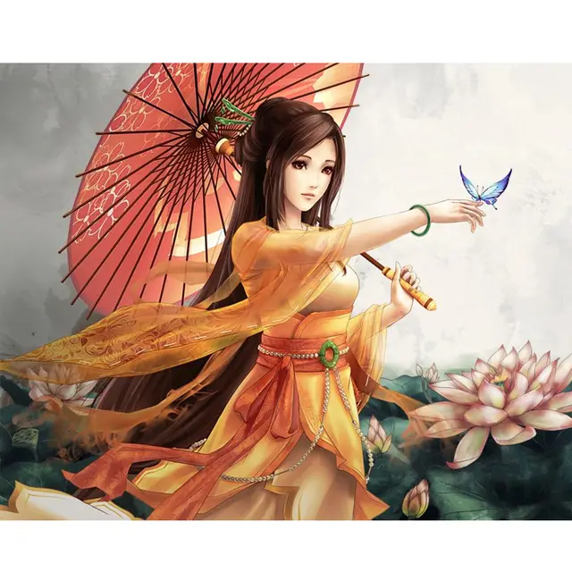 Beautiful Old Lady With Umbrella 5d Diamond Embroidery Round Diamond - Shop at LoveMi