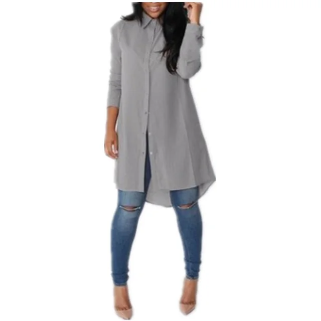 Irregular Mid length Long sleeved Chiffon Shirt Women Grey - Shop at LoveMi