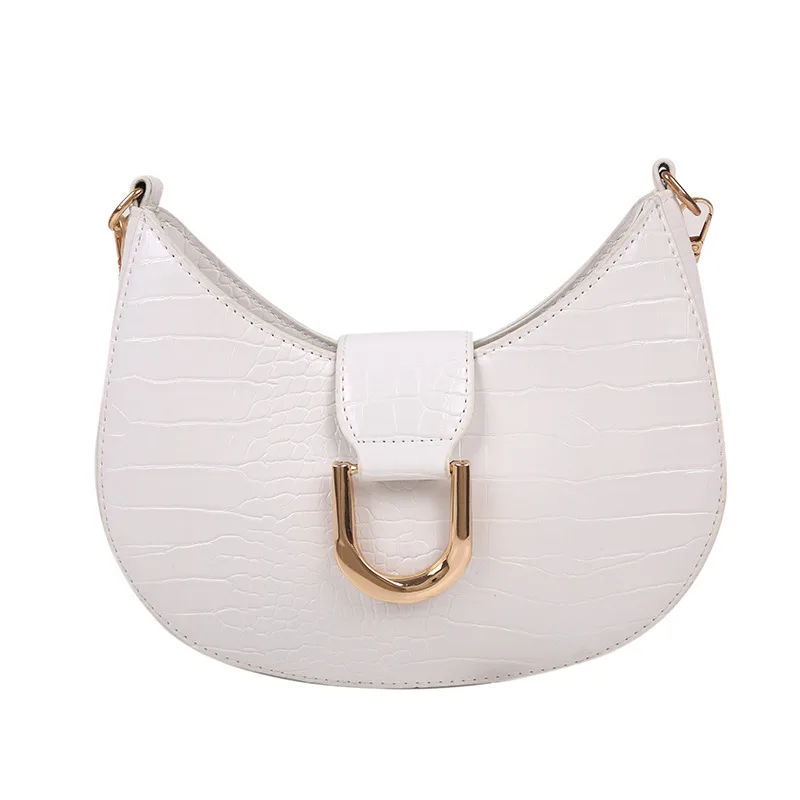 Solid Color New Texture Baguette Bag Underarm Bag White - Shop at LoveMi