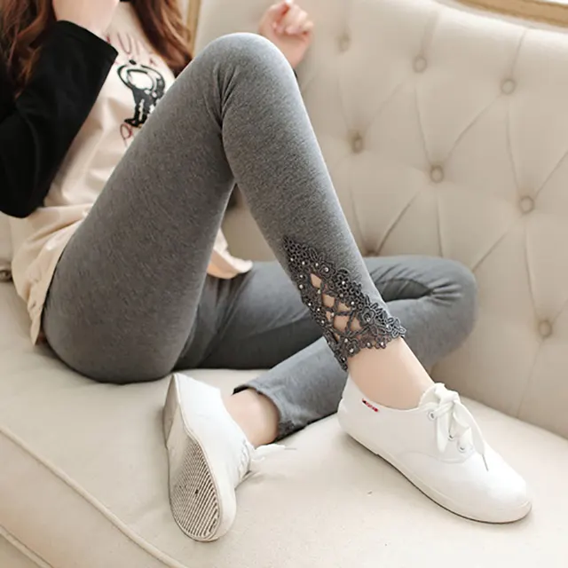 Hollow Triangle Lace Leggings With Hot Rhinestones Dark Grey - Shop at LoveMi