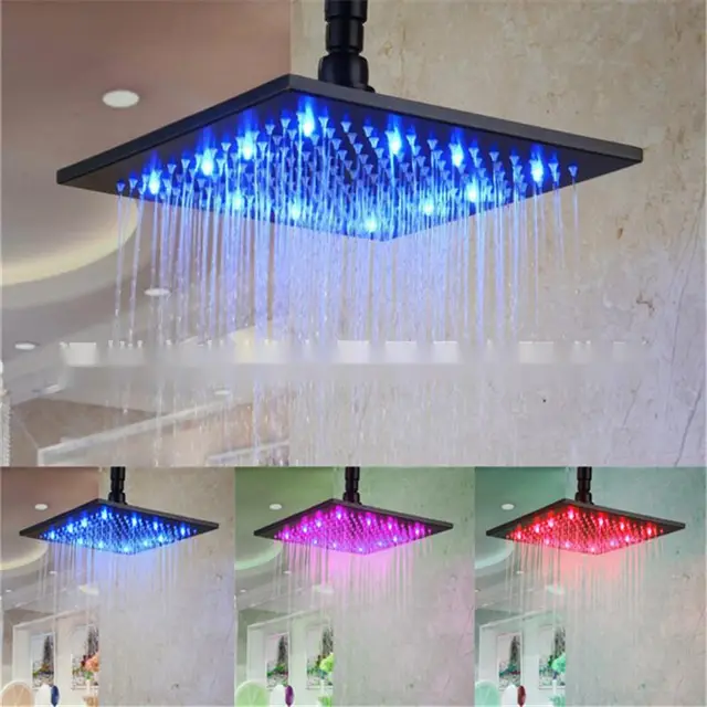 Temperature sensitive, Colorful Luminous And Color changing 12 inch Top Spray Black - Shop at LoveMi