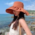 Summer Hat Korean Fashion Fisherman Hat Female Folding Solid Color Sunscreen Sun Visor Cover Face Leisure Basin Hat - Orange