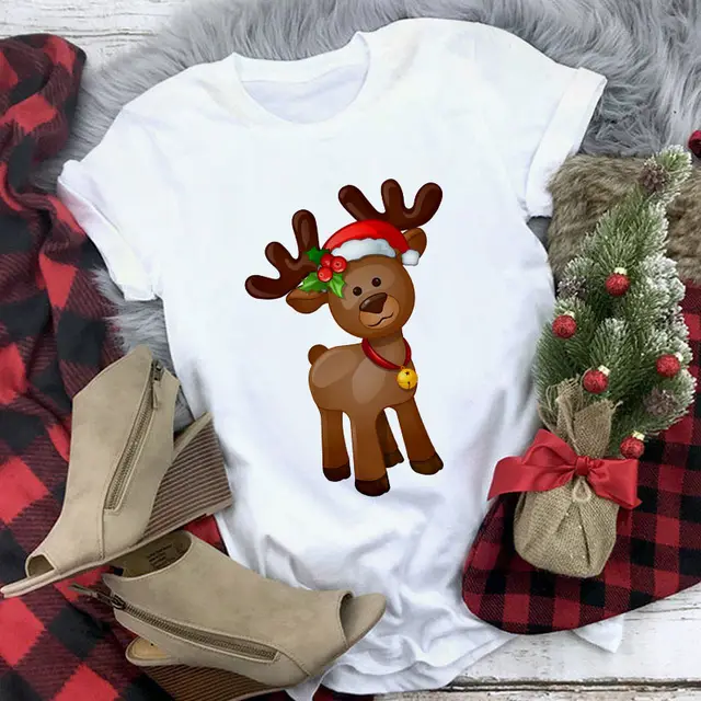 Christmas Lady Short sleeved T shirt Cartoon Santa Claus Print Street Casual T shirt 10 Style - Shop at LoveMi