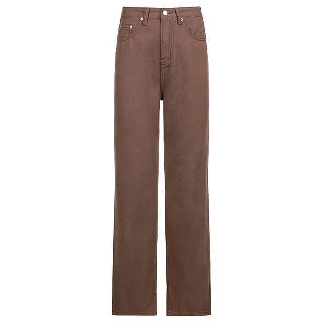 Women's Solid Color Low rise Straight leg Jeans Brown - Shop at LoveMi
