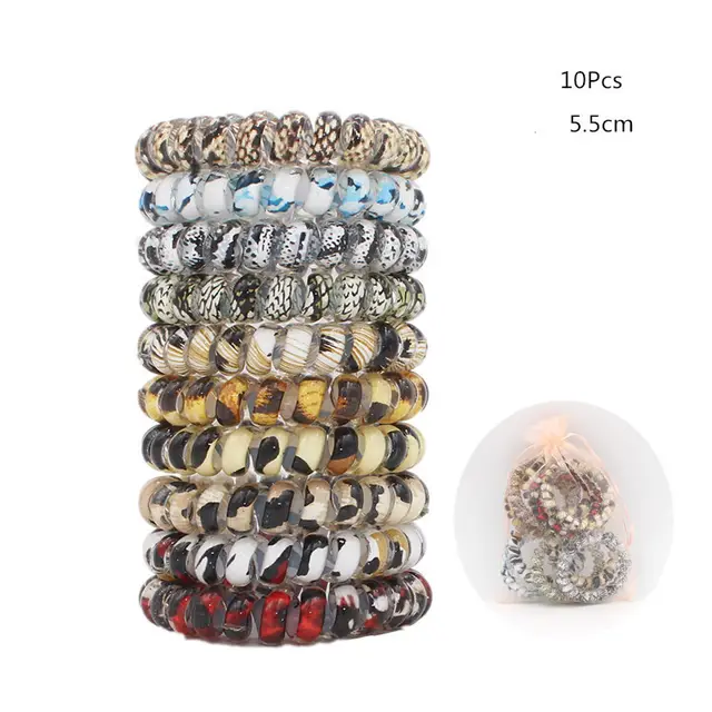 Candy colored Large Telephone Cord Hair Tie 10 Cans, High Elasticity, Not Easy To Break, Simple Restraint Hair Tie Leopard Bag - Shop at LoveMi