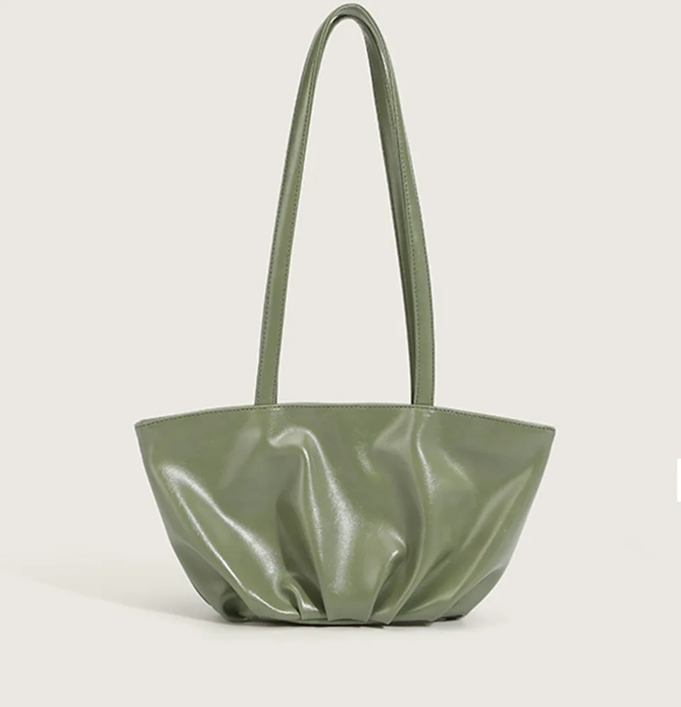New Fashion Niche Soft Leather Fold Simple Versatile Underarm Tote Bag Shoulder Bag - Green