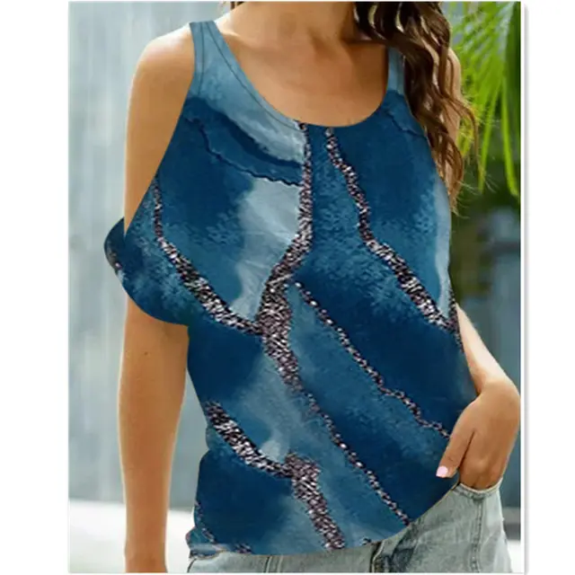 Fashion Tie dye Print Short Sleeve Pullover Curb Shoulder 2 Style - Shop at LoveMi