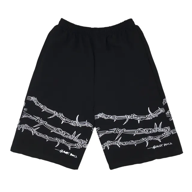 Shorts Men's Loose Casual Trend Dark Line Harajuku Style Front And Rear Iron Chain Pattern Fashion Sports Black - Shop at LoveMi