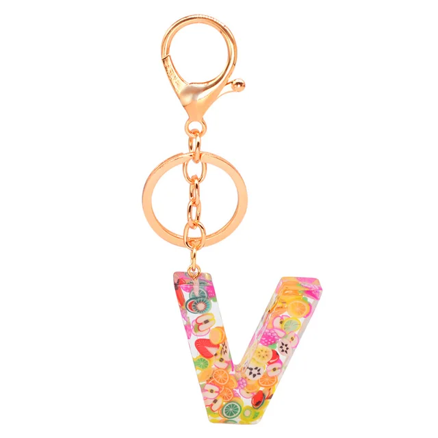 Resin 26 English letters keychain fruit series pendant European and American popular keychain Epoxy gifts V - Shop at LoveMi