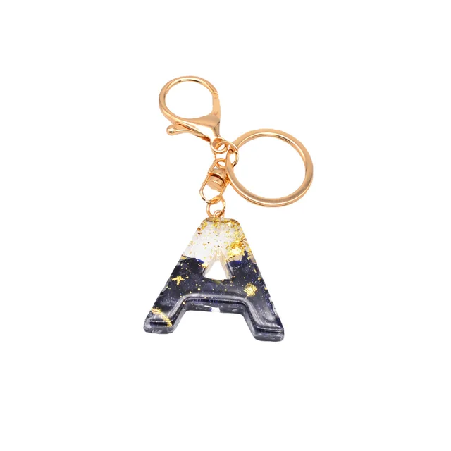 26 Black Stone Alphabet Gold Foil Drop Key Ring - Shop at LoveMi