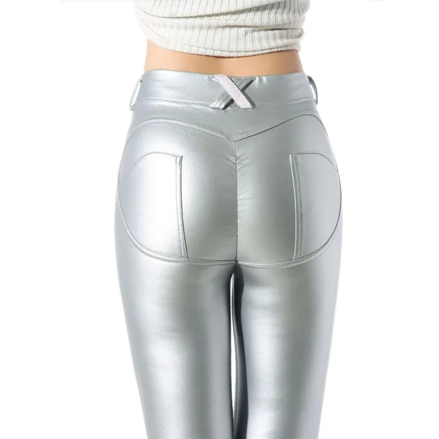 Peach Hip Leather Pants Silver - Shop at LoveMi