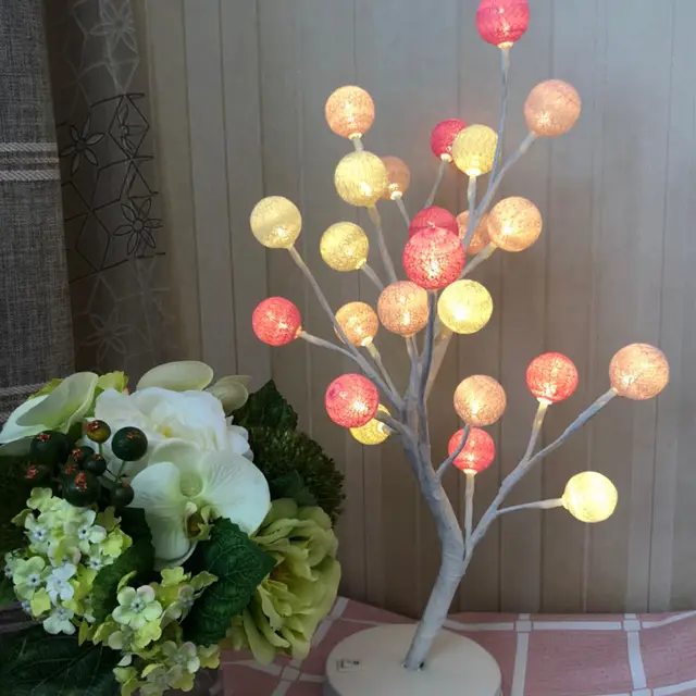 New Style Led Small Tree 50cm Cotton Home Decoration Tree Lamp Light String Ball Pink - Shop at LoveMi