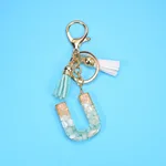 English Alphabet Keychain Tassel Pendant Stone Gold Foil Resin Key - U