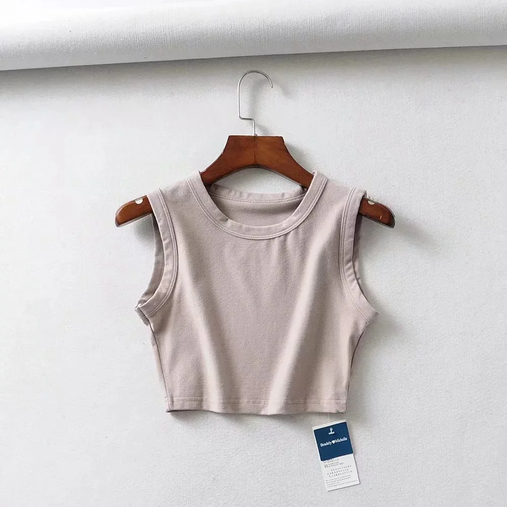 Cycling Vest Solid Color Wide Brim Short Umbilical Vest Beige - Shop at LoveMi