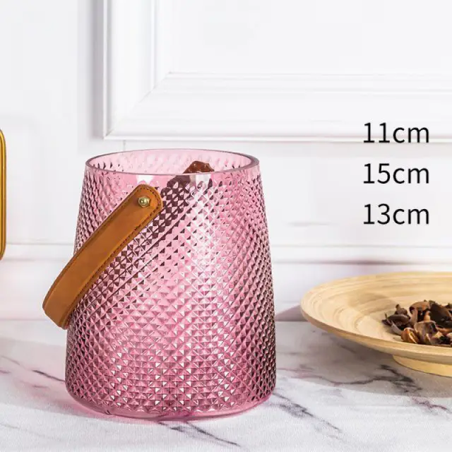 Crystal Glass Vase With Handle Tabletop Flower Hydroponic Plant Bottle Pink - Shop at LoveMi