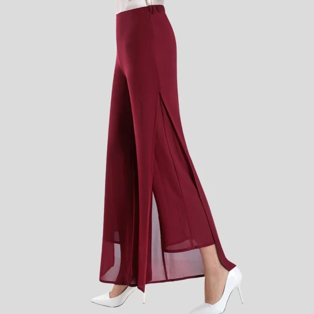 Temperament Commuter High Waist Black Irregular Loose Chiffon Wide Leg Pants Red - Shop at LoveMi