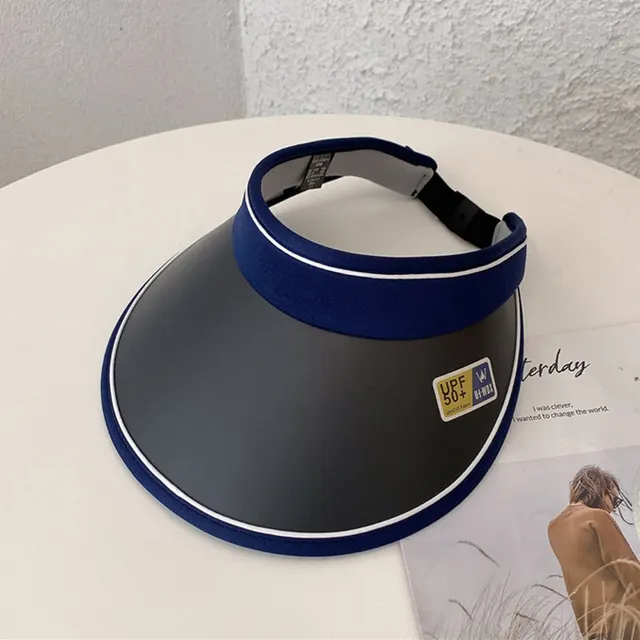 Women Summer Anti Uv Sun Hat Wide Brim Beach Empty Top Visor Hats Adjustable Plastic Pvc Sunscreen Cap Female Outdoor Spor Cap Navy Blue - Shop at LoveMi