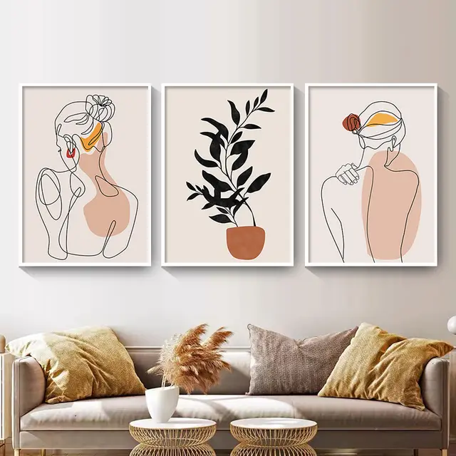 Abstract Girl Single Line Face Leaf Painting Minimalist Wall Art Print Poster Nordic Style Picture Home Decor Three Pictures - Shop at LoveMi