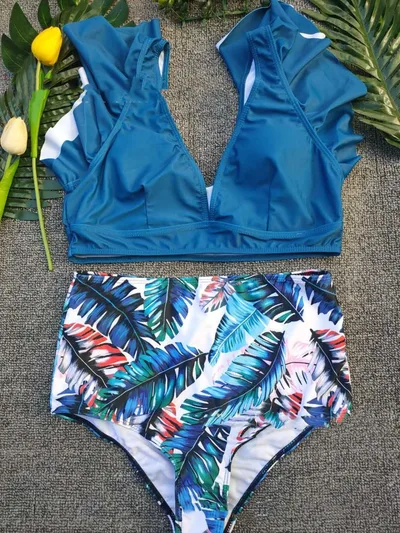 Sexy Swimsuit Printed Split Bikini Swimsuit Women Swimwear Green - Shop at LoveMi