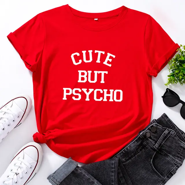 Women's Loose Round Neck Creative Letter Short sleeved T shirt Red - Shop at LoveMi
