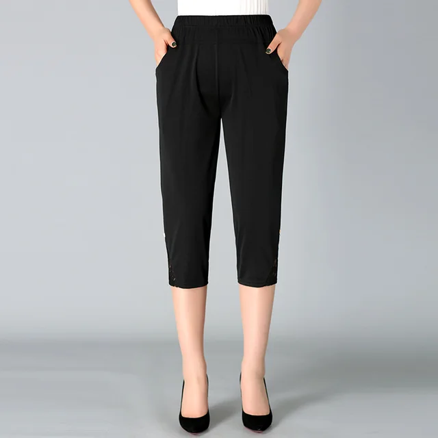 Summer High waist Straight leg Plus Size Trouser Black - Shop at LoveMi