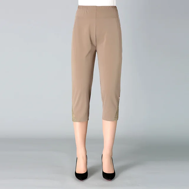 Summer High waist Straight leg Plus Size Trouser Khaki - Shop at LoveMi
