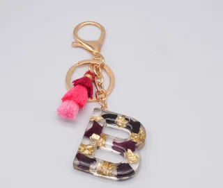 Black Rose Flower Epoxy Resin Keychain Long Tassel Pendant